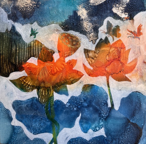 Floral mixed media painting by Jeanette Montero