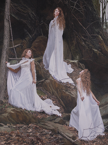 oil painting of triplet sisters by Diane Turner