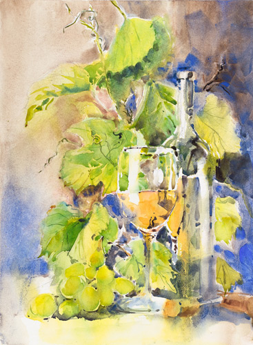 Still life of wine and grapevines by Tim Gault