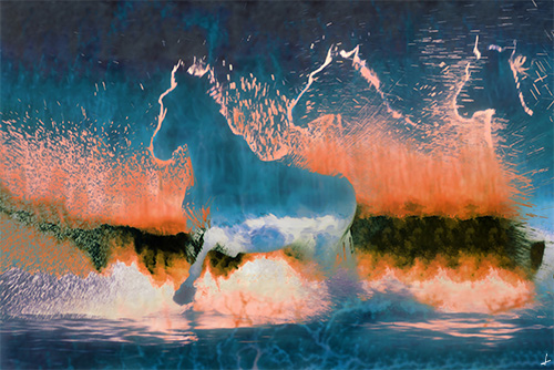 composite photo horses running in water