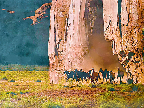 horses in Monument Valley