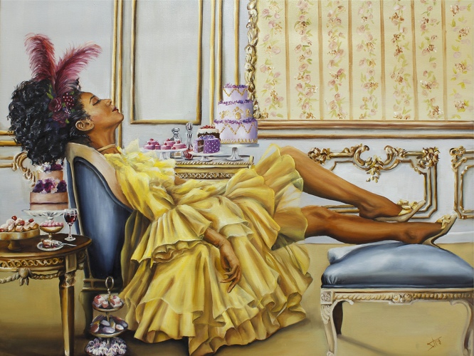 Contemporary painting of a woman relaxing