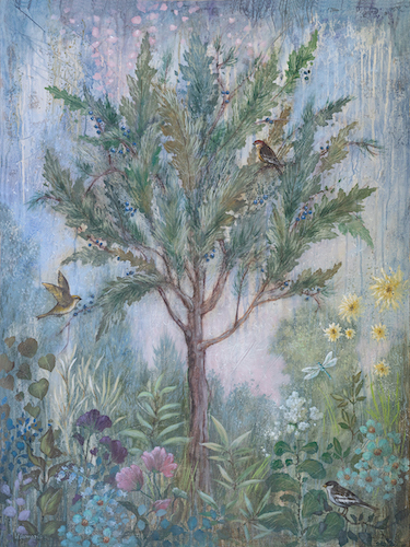 painting of a tree and birds by Lisa Marie Kindley