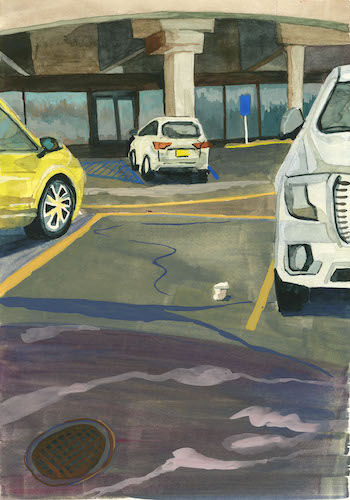 parking lot scene painting by Ellen Honigstock