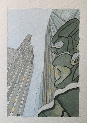 painting of New York skyscrapers by Ellen Honigstock