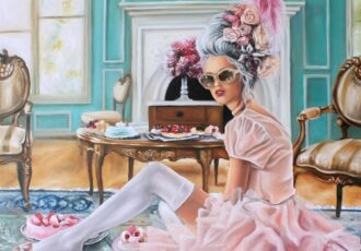 Painting of a modern interpretation of Marie Antoinette