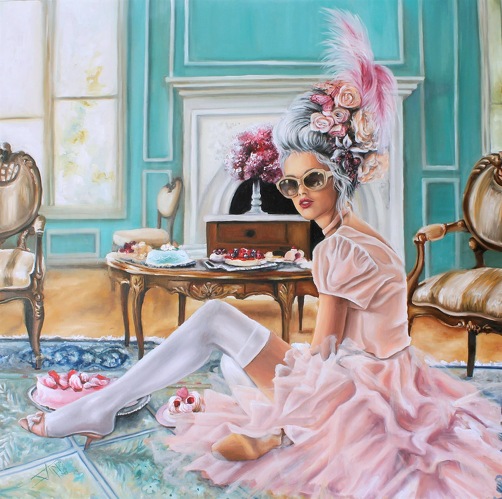 Painting of a modern interpretation of Marie Antoinette