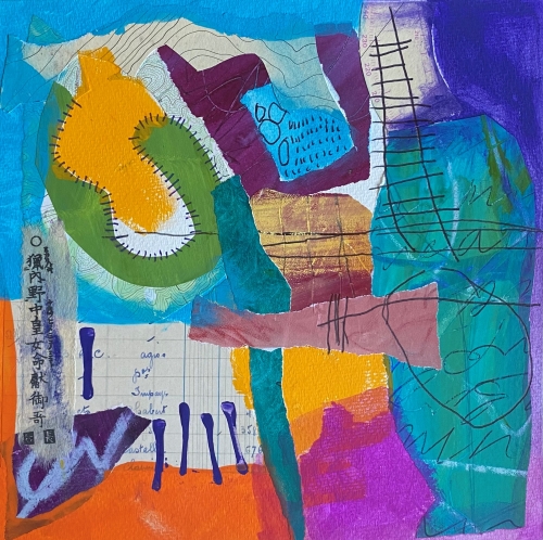 colorful abstract mixed media painting by Cena Hoban