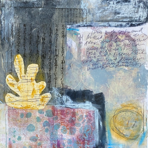 softly colored mixed media collage by Cena Hoban