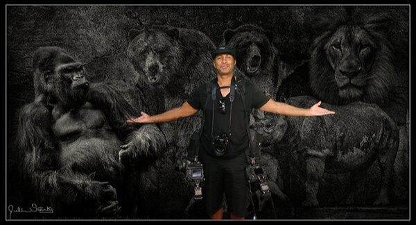 photographer Julian Starks with some of his wildlife subjects