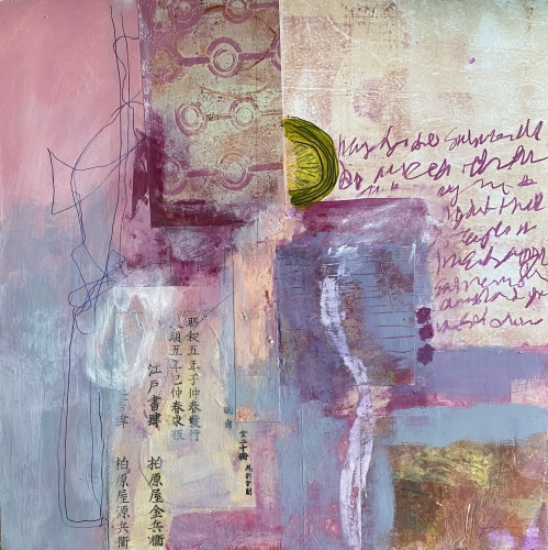 softly colored abstract mixed media collage by Cena Hoban