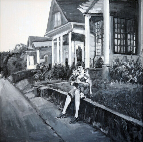 oil painting of a black and white vintage photo