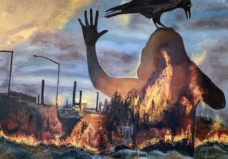 eco-conscious painting of nature in flames