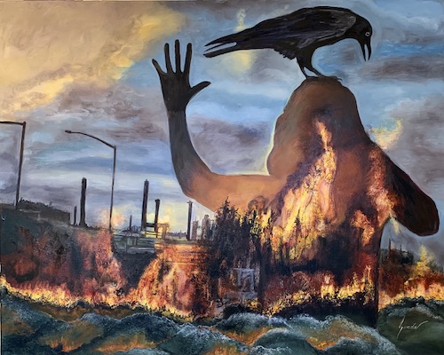 eco-conscious painting of nature in flames