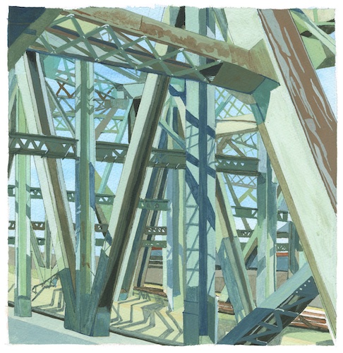 painting of subway infrastructure by Ellen Honigstock