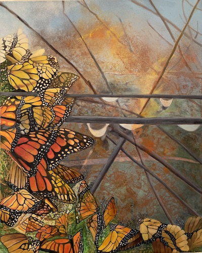 Oil painting of monarch butterflies