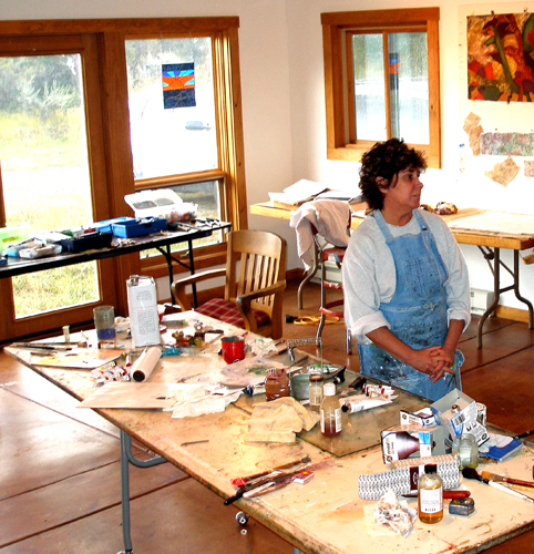 Artist Ellen Woods in her studio