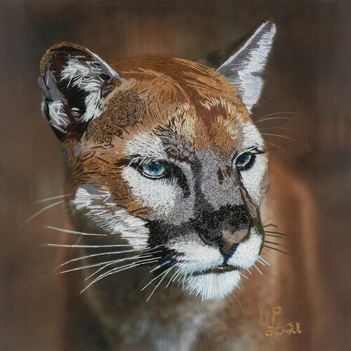 hand embroidered image of a cougar by David Poyant