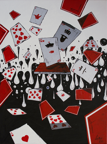 Playing card themed abstract painting by Anže Ivanuš