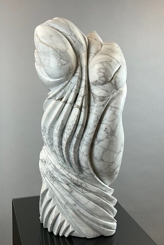 Abstract marble sculpture of a swan by Christina Bertsos