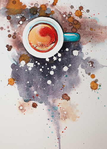 Watercolor aerial view of a coffee cup by Boyd Miles