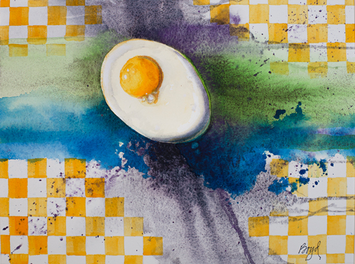 Colorful watercolor of a broken egg by Boyd Miles