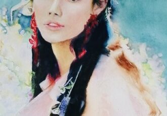 Watercolor portrait of an Asian girl by Qingzhu Lin
