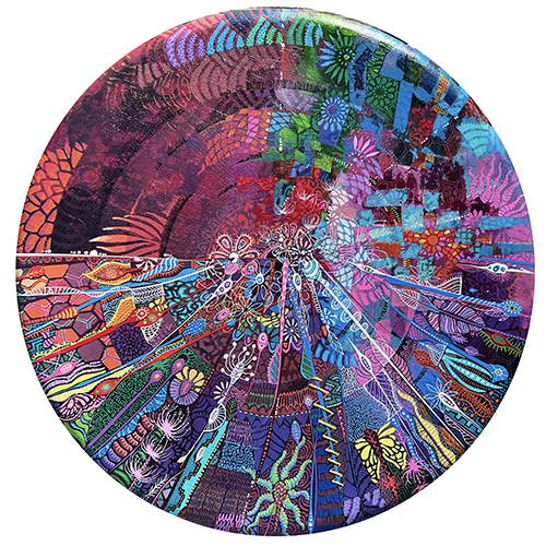 Colorful flora painting in the round by Steven Fisher