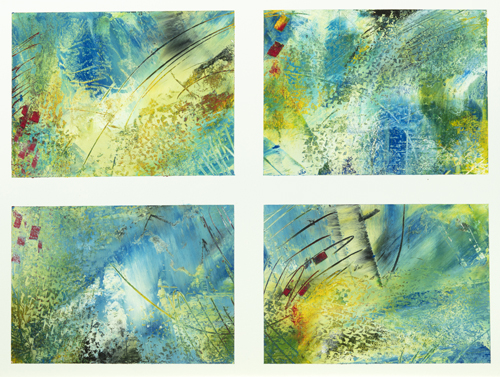 set of four abstract paintings by Ellen Woods
