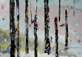 mixed media semi-abstract forest landscape by Patricia Raible
