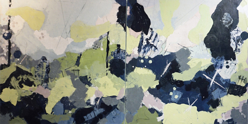 Abstract diptych painting by artist Patricia Raible