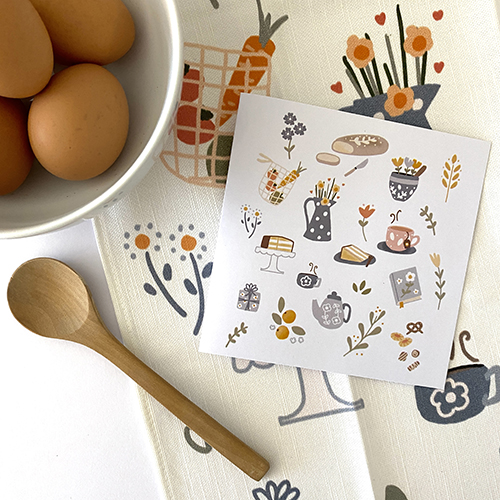 "Tea and Cake" tea towel and greeting card by Kathrin Legg