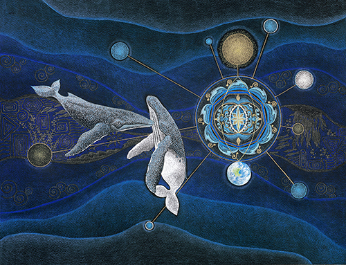 Whale mandala drawing by Keiko Katsuta