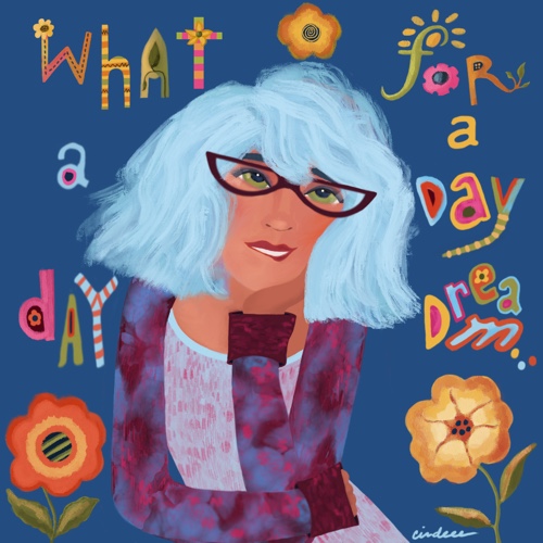 whimsical digital art of a girl daydreaming