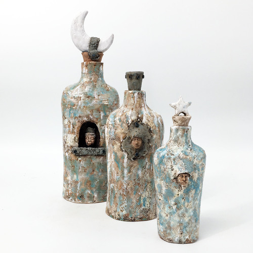 Three handbuilt ceramic vessels by Mary Means