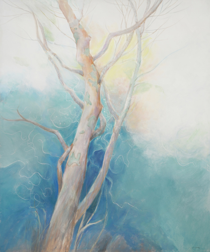 Nature inspired abstract painting with tree by Margaret Dobbins