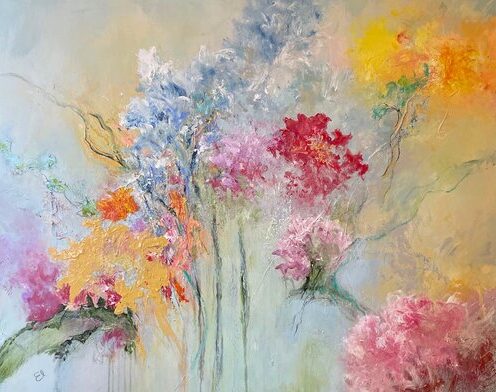 Abstract floral painting by Ellen Hathaway