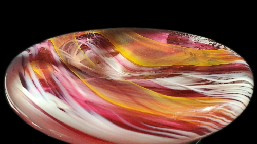 Multicolored handmade glass sculpture titled Inferno by Steven Schaefer