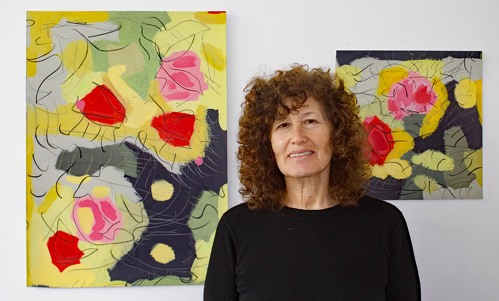Artist Jaye Alison Moscariello with her Jardin paintings.
