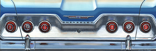 Oil painting of a vintage Chevy by Louise Montillio