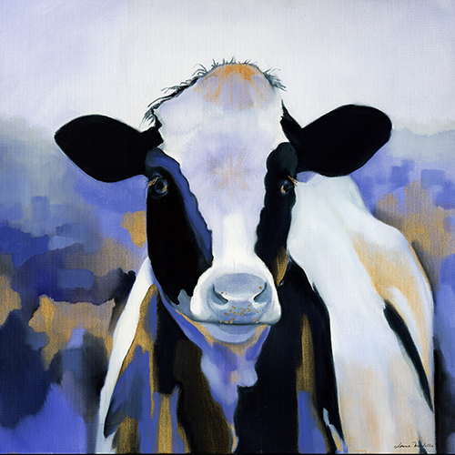 Graphic Pattern Cow in Blue, Black, and Gold by Louise Montillio