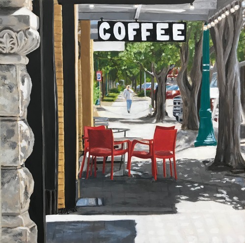 oil painting of a coffee shop