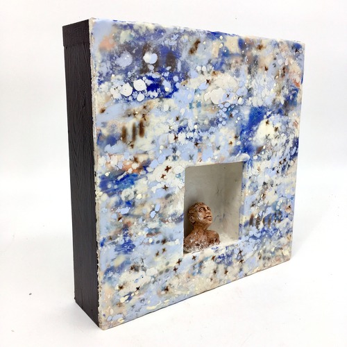 Encaustic and ceramic sculpture by artist Mary Means