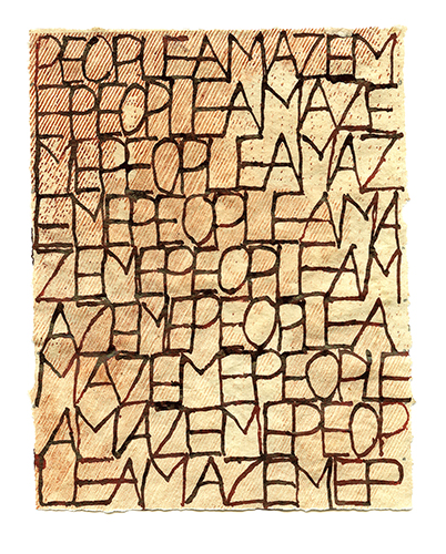 Letter art on handmade paper by Liz Scher
