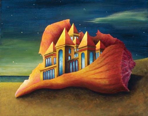 Surreal painting of a seashell house by Bradley Pattison