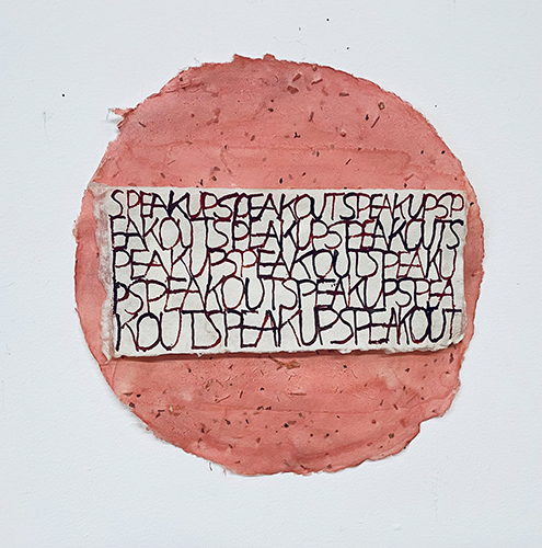 Collage and letter art on handmade paper by Elizabeth Scher