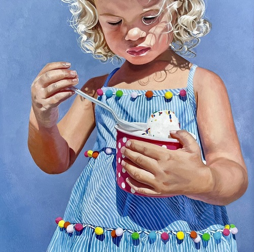 oil painting of a little girl eating ice cream by Theresa Karkoska