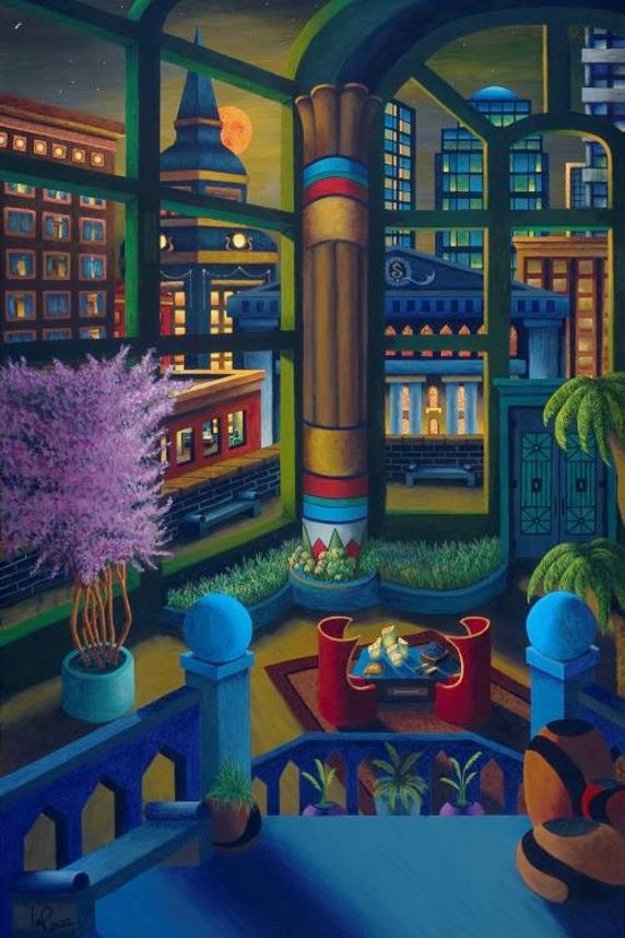 Painting of a scene in a Conservatory by Bradley Pattison