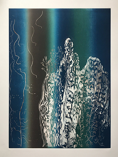 abstract woodcut by printmaker Carol Morrison