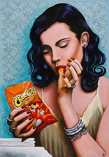 Portrait of a woman eating Cheetos by Jennifer Holstrom